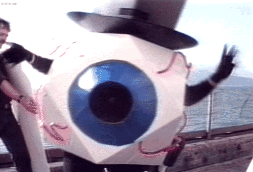a gif of the eyeballs endlessly running into frame in their CUBE-E Designs.